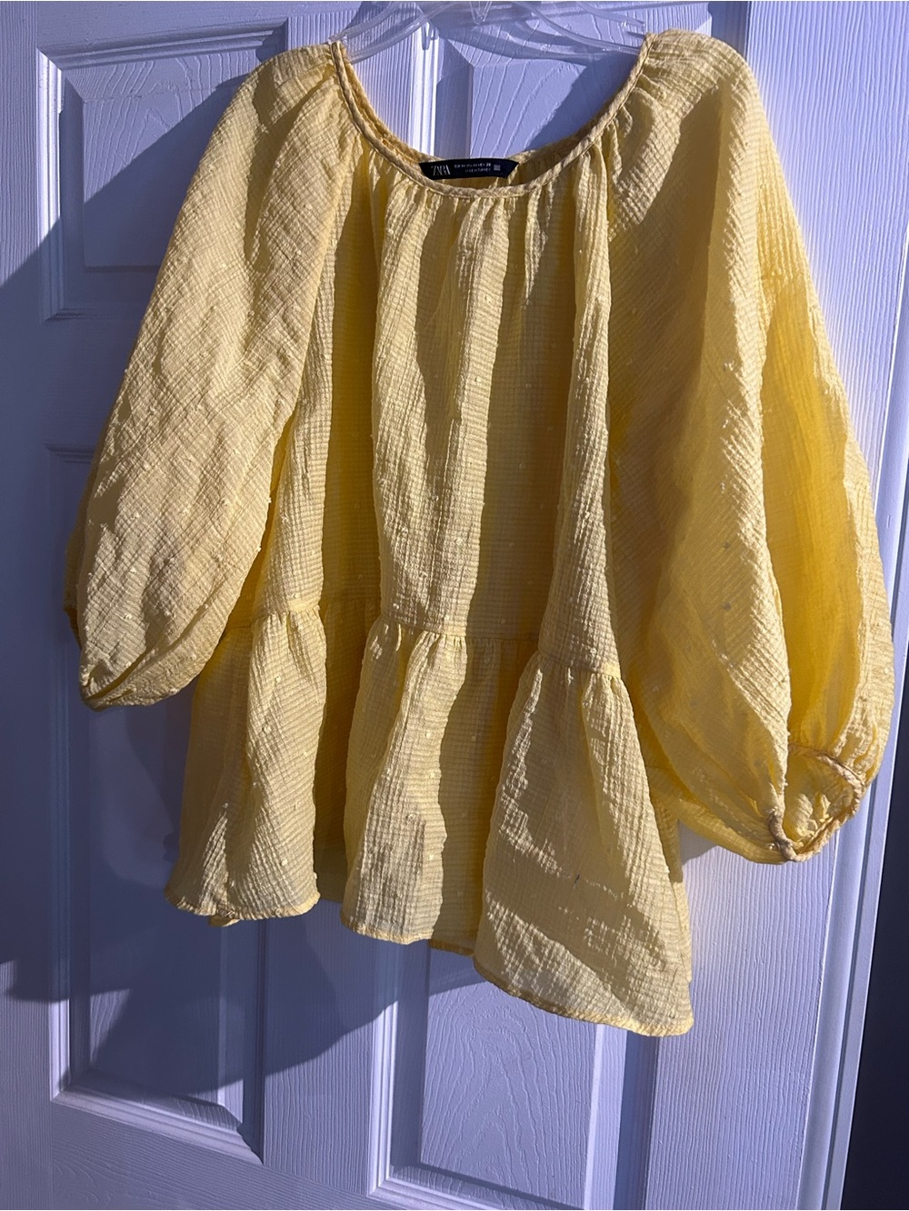 Zara Yellow Tiered Peasant Blouse with Balloon Sleeves
